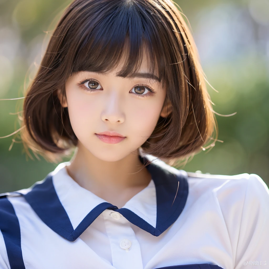 nsfw, navy blue sailor uniform, shoulder length hair, double eyelids, Japanese, no makeup, large eyes