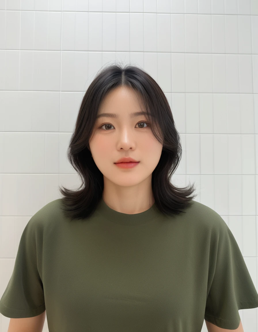Best Quality, 8k, Masterpiece, (Portrait: 1.3), (photo realistic:1.4), (hyper realistic:1.4), Sharp Focus, looking at viewer, (smoother lighting:1.1), (increase cinematic lighting quality:0.9), realistic lighting, backlighting, light on face, ray trace, (brightening light:1.2), (Increase quality:1.4), sharp detail, (best quality real texture skin:1.4), finely detailed eyes, black_eyes, finely detailed face, 25 year old Korean woman