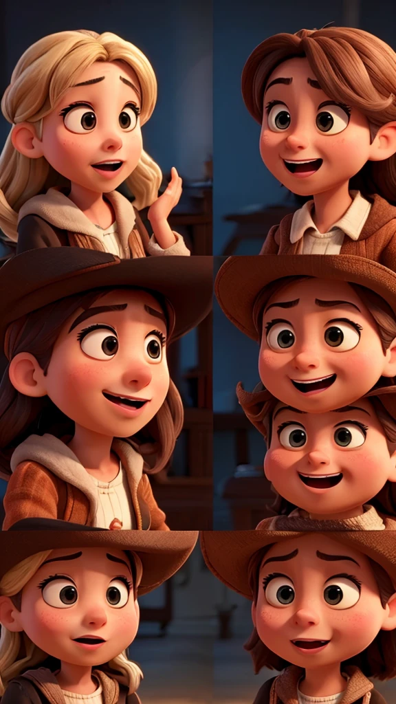 with exaggerated expressions to convey their conversation