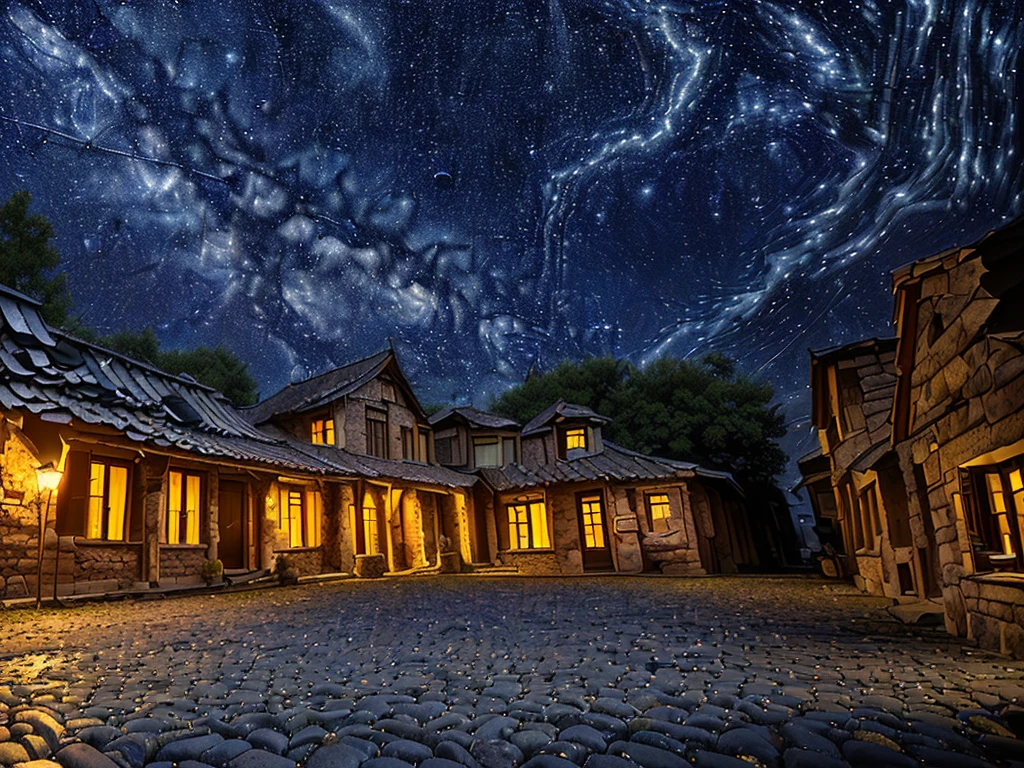 (((Masterpiece))), (high quality),(An unpopular Western-style building,One-storey,Darkness is spreading,Cobblestone garden,Broken fountain:1.5),(Late Night,Starry Sky:1.5),(There is no one here:1.5),(Long Shot,Photograph the entire Western-style building:1.5)