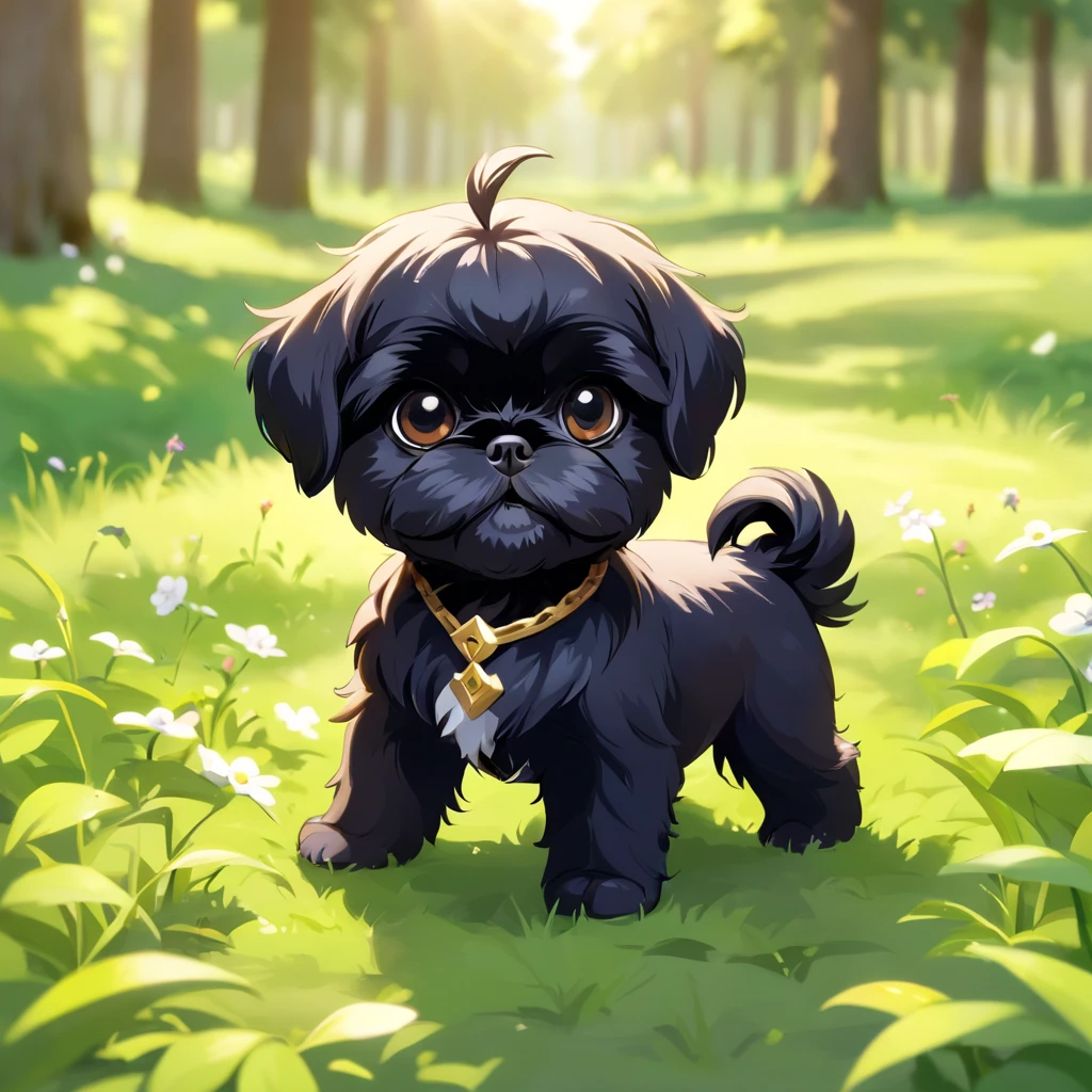 2 Adorable small black Shih Tzu puppies Pixar 3D cartoon