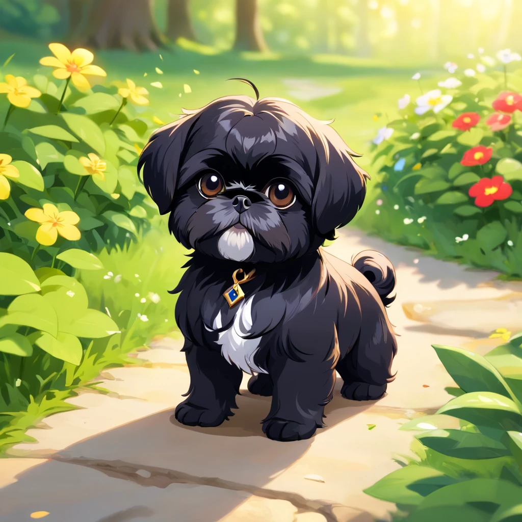 2 Adorable small black Shih Tzu puppies Pixar 3D cartoon
