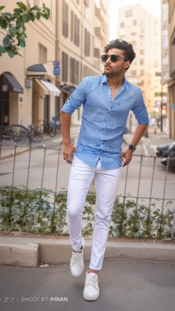 arafed man in a white shirt and blue jeans standing on a sidewalk, with a cool pose, casual photography, full body photogenic shot, candid picture, cool pose, with lovely look, full body picture, stylish pose, casual pose, with accurate face, taken with sony alpha 9, very artistic pose, wearing casual clothing, wearing in shirt, mohamed chahin style