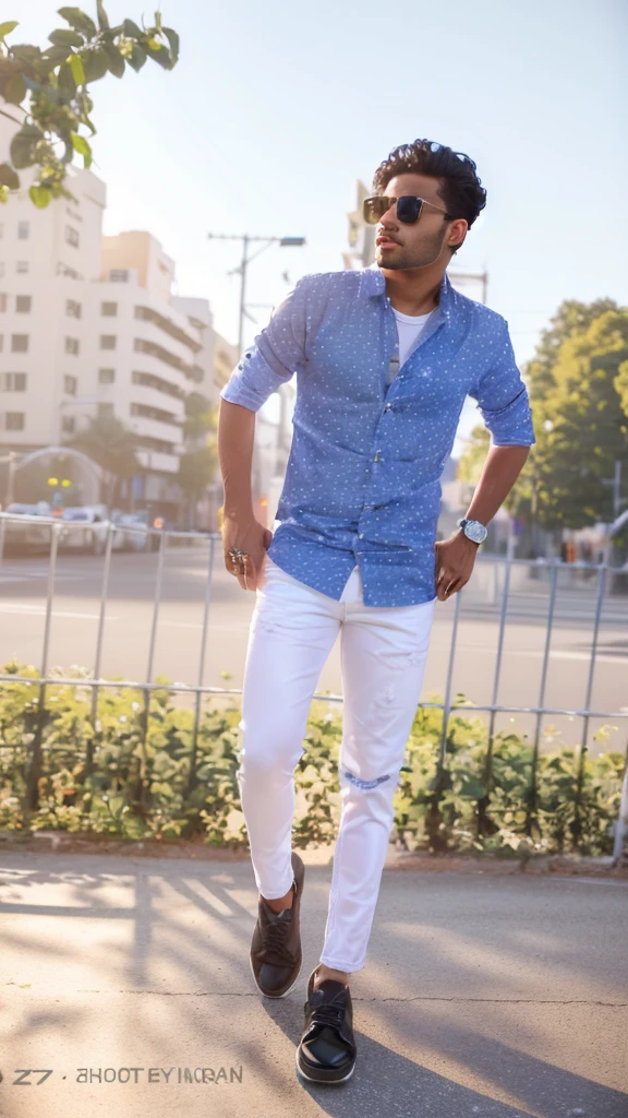 arafed man in a white shirt and blue jeans standing on a sidewalk, with a cool pose, casual photography, full body photogenic shot, candid picture, cool pose, with lovely look, full body picture, stylish pose, casual pose, with accurate face, taken with sony alpha 9, very artistic pose, wearing casual clothing, wearing in shirt, mohamed chahin style