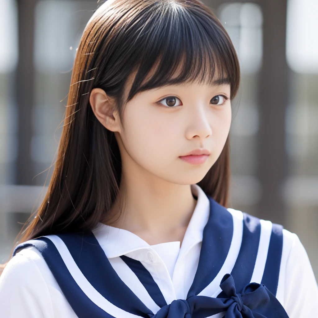 nsfw, navy blue sailor uniform, shoulder length hair, double eyelids, Japanese, no makeup, medium sized eyes, round face, no makeup, ugly, solo, 1girl, dark skin, wide hair