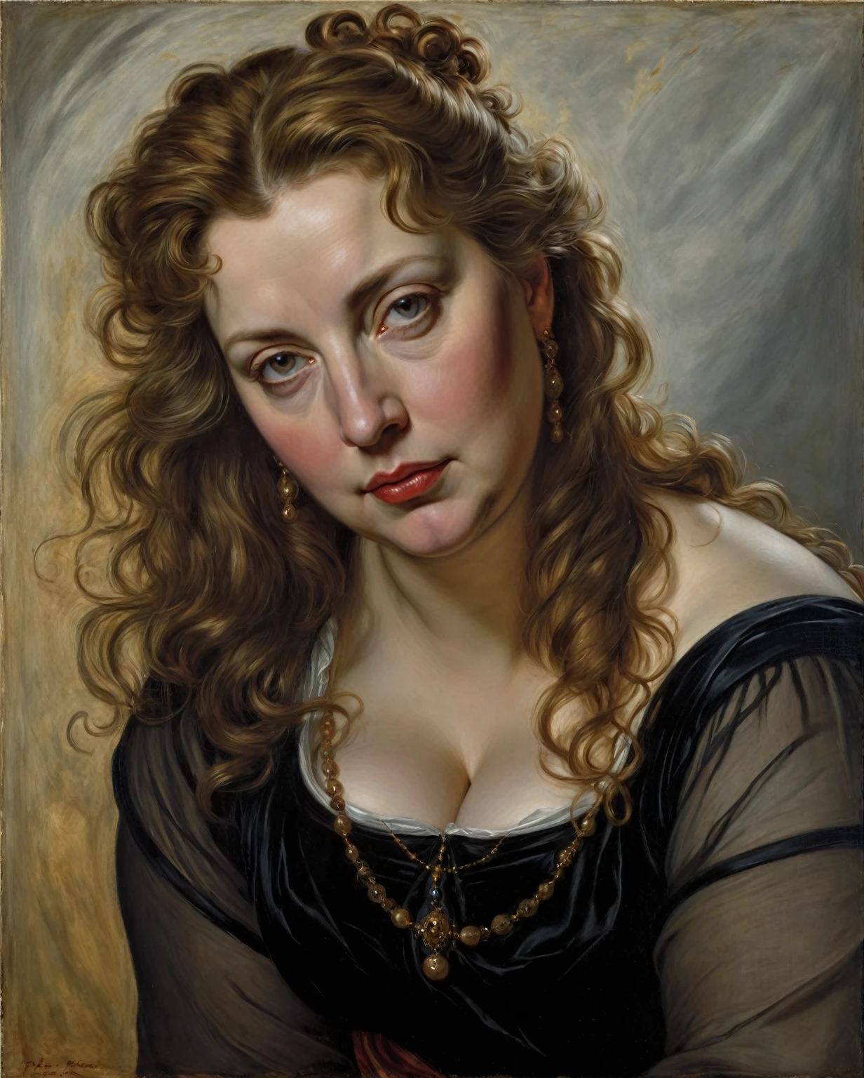 portrait painting of a thick Beautiful middle aged woman, extremely gorgeous, by Peter Paul Rubens, in Peter Paul Rubens style, by Caravaggio, intricate, flawless, masterpiece, Best quality,