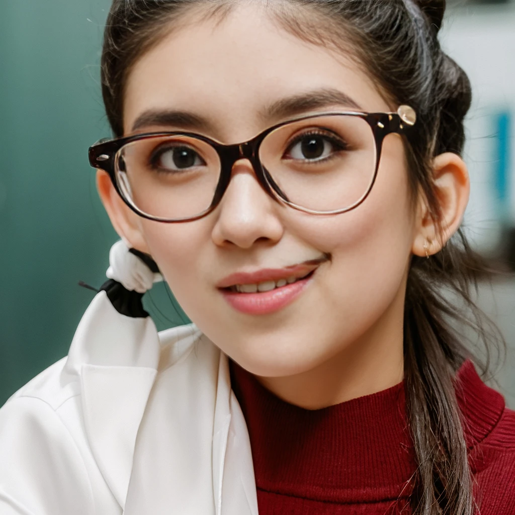 nsfw big glasses ponytail scrunchie bucktooth droopy eyes