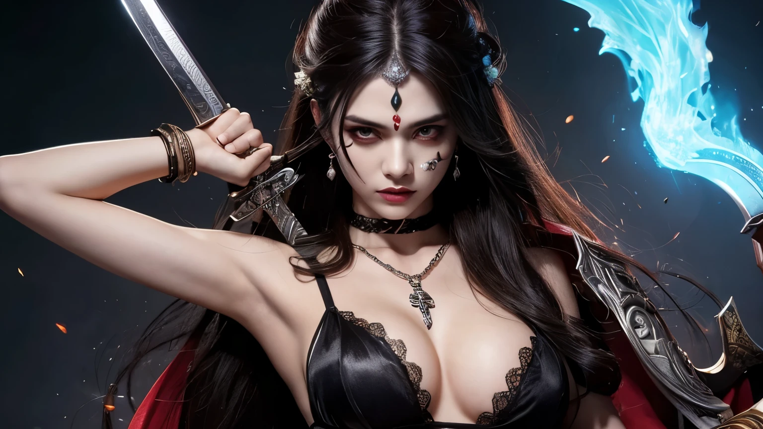 Beauty、Holding a sword、Kali, Goddess of Destruction and Massacre、Skull Necklace、Hitman、whole body