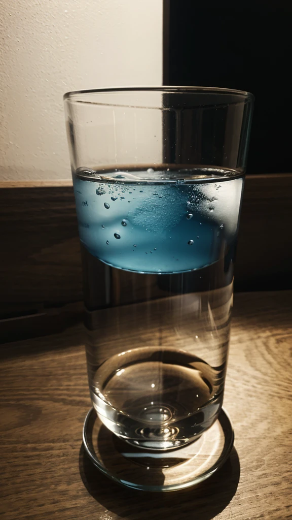 A glass of water on the table in the kicthen