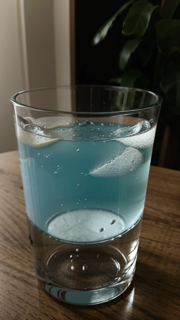 A glass of water on the table in the kicthen