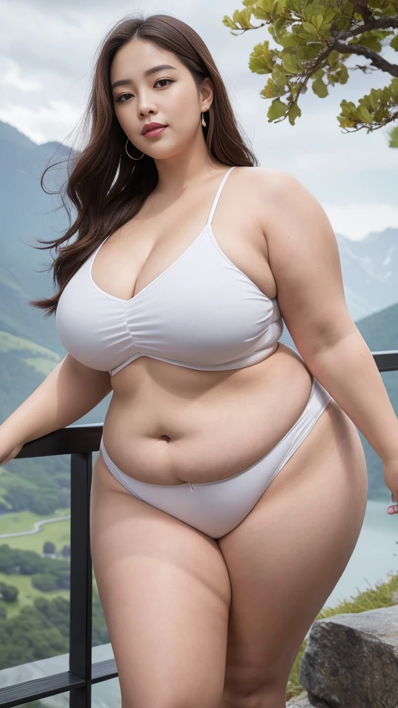 ((Best Quality, 8K, Masterpiece: 1.3)), Chubby woman smile ((best quality)), ((masterpiece)), (detailed), perfect face, USA woman fat in a dark-blue shirt and blue denim skirt walking down a street, thicc, she has a jiggly fat round belly, bbwchan, wearing tight sexy clothes, skinny waist and thick hips, widest hips, her belly is fat and round, soft curvy shape, hyperrealistic full figure, wearing a cute top, wide hips, cropped shoulders,Bare belly,(big assa:0.7),show legs,, thicc, beautiful thick female, beautiful curvy female,, Tall and tall,clear curvy details, curvy hourglass figure, alluring plus sized model, bbwchan, Voluptious body, Curvy model, Curvy body, Be red in the face, 1girll fat , a matural female, A MILF, the golden ratio,(Kpop idol),(Oil skin:1.2),(Oil skin:1.1) background High quality, HD, realistic, HDR. mountain refuge in grey stone, blends into the panoramic view of the mountain, spring landscape (green and flowery), edelweiss, lake, stream that winds, sunset, cool breeze. welcome mountaineers and hikers.