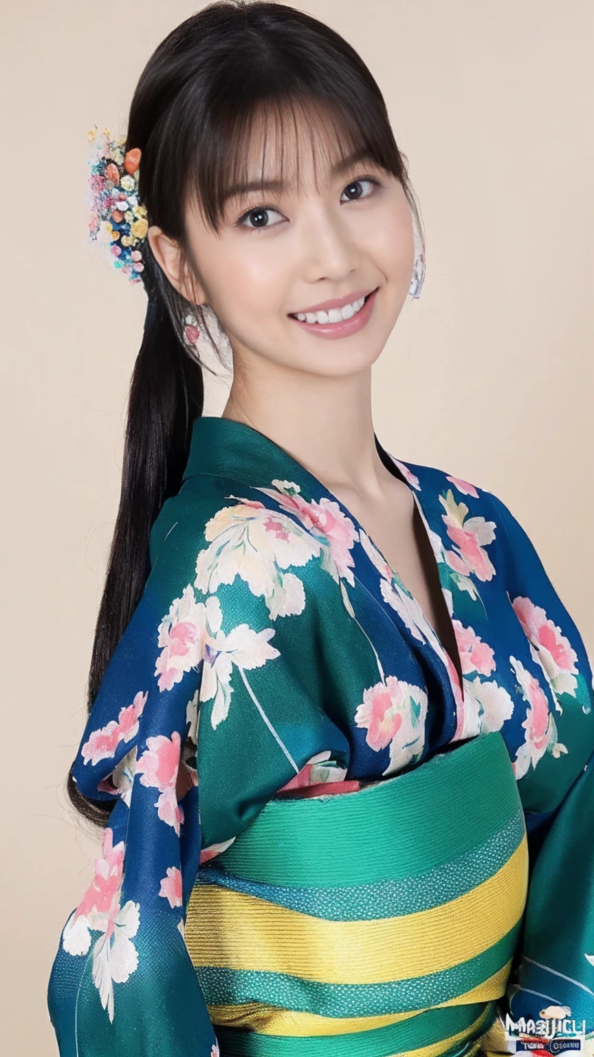 (masterpiece, Highest quality, High resolution:1.4), wallpaper, whole body, One girl, Long Hair, (Blue Hair:1.0), (Black Hair:1.0), Green Eyes, Multicolored Hair, Gradient Hair, Large Breasts, Turn to the side, yukata , Have a popper, night, Hair Clip, bangs,