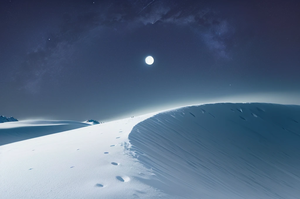 A man is skiing down the mountain, sandy white Moon Landscape, snow dunes, Moon surface, Moon Landscape, barren Moon Landscape, moon light in the top background, 4k wallpaper, 4k wallpaper, Moonlight snow, White desert background, Wallpaper 4k, wallpaper 4k, Minimal Background, Simple wallpaper, Wallpaper HD beautiful, Big white moon background