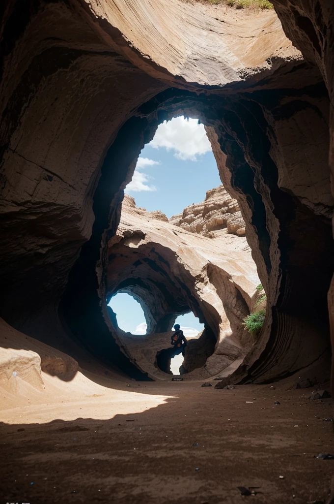 draw a picture of a cave-shaped hole "portal supranatural abstrak 3D." In the large front yard of the cave there are several wild animals roaming around. (The background is an abstract futuristic style transition cave ultra HD fantasy world.)