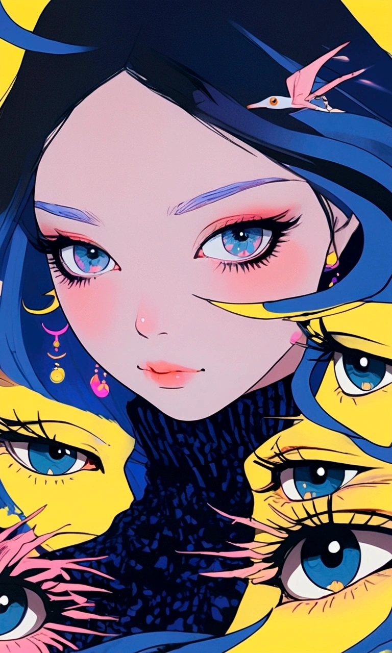 a close up of a person with a hand on their face, anime vibes, dreamy psychedelic anime, anime style illustration, anime aesthetic, inspired by Harumi Hironaka, anime style 4 k, yellow eyes, anime illustration, trending anime artwork, anime art wallpaper 4 k, anime art wallpaper 4k, with multiple eyes, trending anime art, digital anime illustration