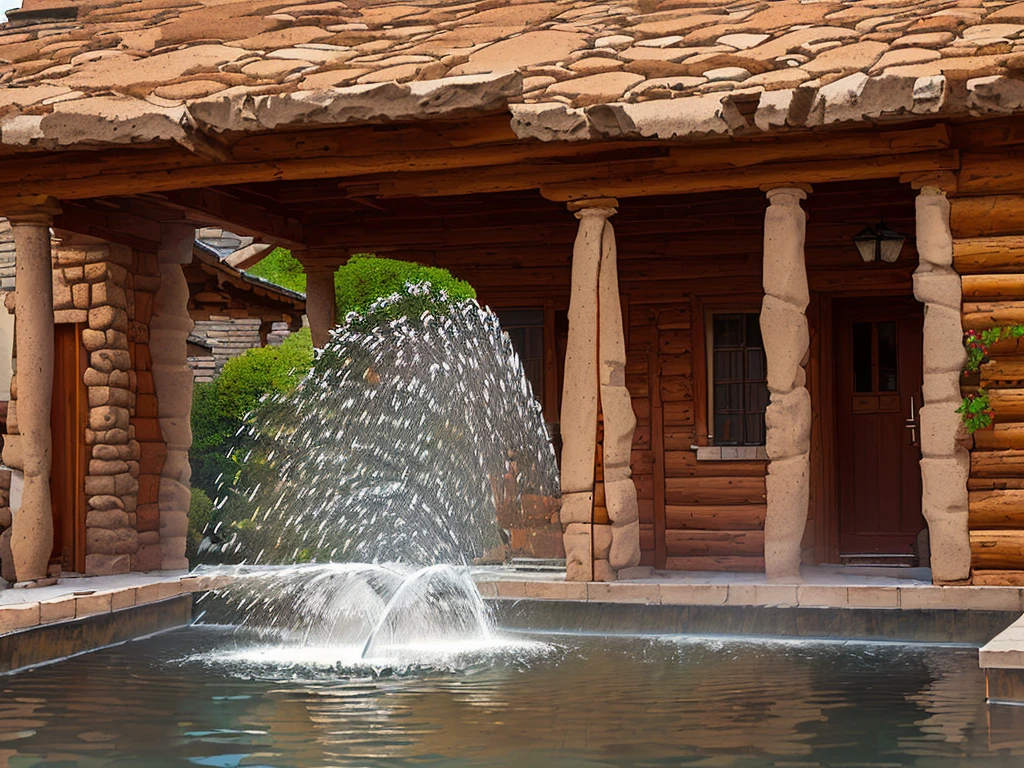 (((Masterpiece))), (high quality),(Small Western-style building,One-storey,Cobblestone garden),(Broken fountain,There is no water coming out:1.5),(There is no one here:1.2),(Long Shot,Photograph the entire Western-style building:1.5)