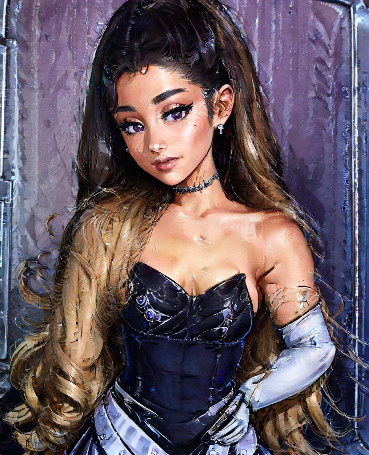 1 girl, Ariana Grande, beautiful detailed eyes, beautiful detailed lips, extremely detailed face, long eyelashes, fit body, tight revealing dress, sensual posing, dramatic lighting, high fashion, dark moody colors, cinematic, photorealistic, 8k, (best quality,4k,8k,highres,masterpiece:1.2),ultra-detailed,(realistic,photorealistic,photo-realistic:1.37)