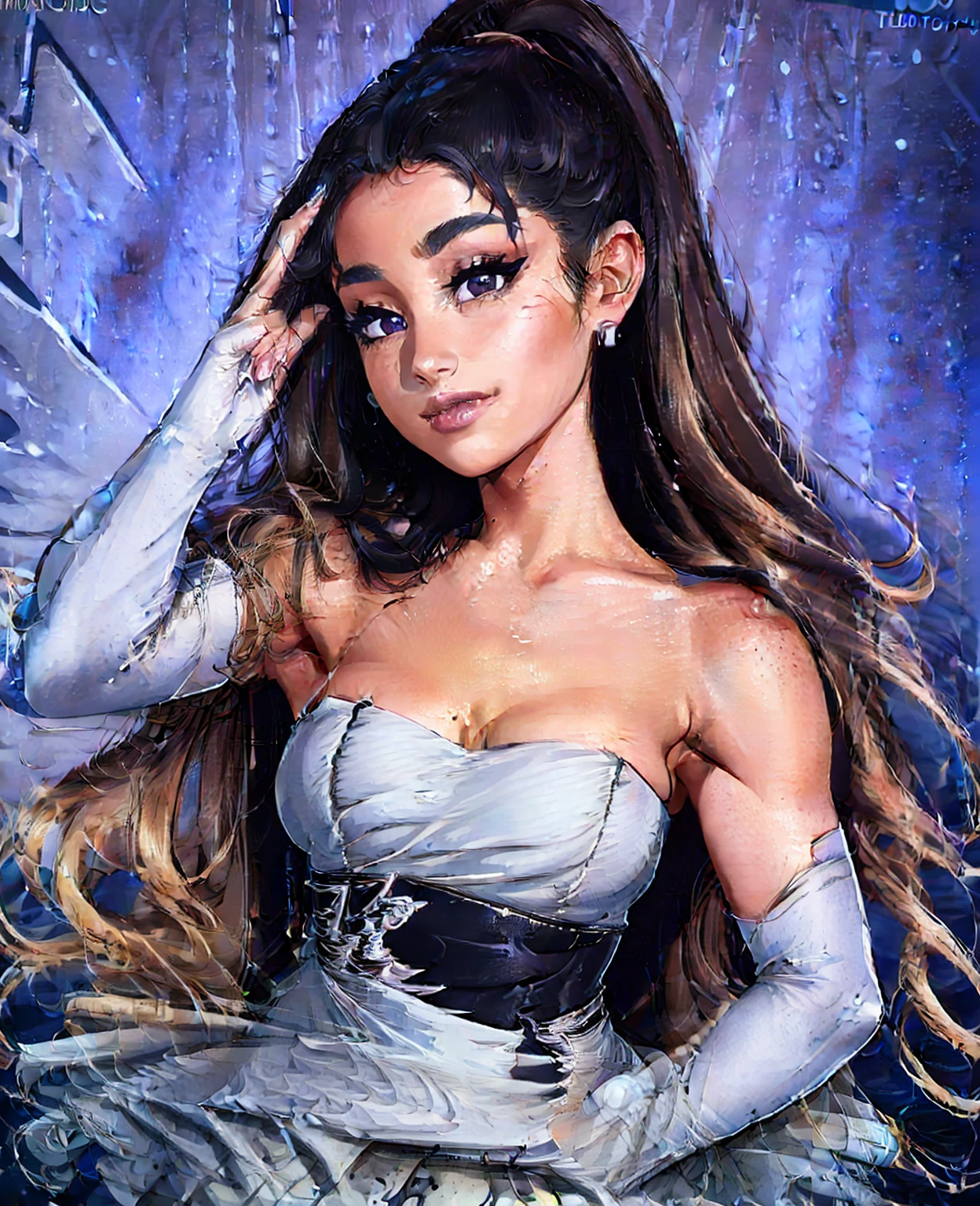 1 girl, Ariana Grande, beautiful detailed eyes, beautiful detailed lips, extremely detailed face, long eyelashes, fit body, tight revealing dress, sensual posing, dramatic lighting, high fashion, dark moody colors, cinematic, photorealistic, 8k, (best quality,4k,8k,highres,masterpiece:1.2),ultra-detailed,(realistic,photorealistic,photo-realistic:1.37)