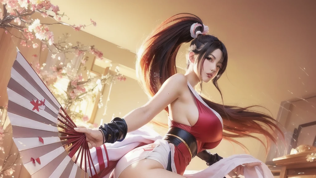 anime girl with a fan and a red outfit on, mai shiranui, yoko matsugane as mai shiranui, akali, bian lian, inspired by Ju Lian, seductive tifa lockhart portrait, portrait of tifa lockhart, tifa, style artgerm, ahri, artgerm and ruan jia, extremely detailed artgerm, cute, beautiful, realistic, nude outfit, sexy,