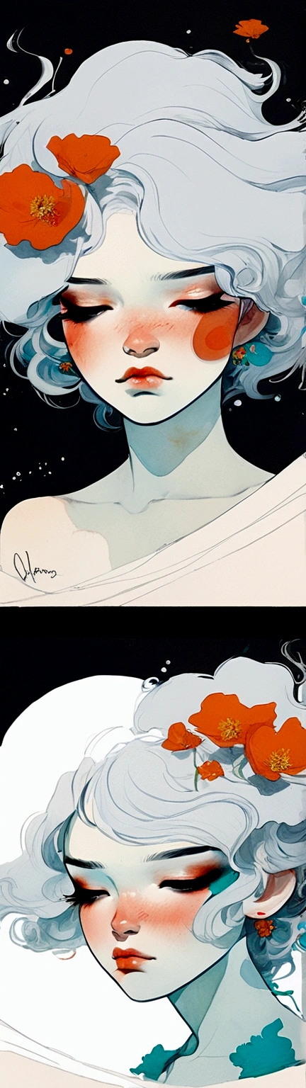 a drawing of a woman with white hair and a flower in her hair, loish |, inspired by James Jean, loish and ross tran, beautiful comic art, neoartcore and charlie bowater, inspired by Martine Johanna, lois van rossdraws, laurie greasley and james jean, lois van baarle and rossdraws, james jean artwork