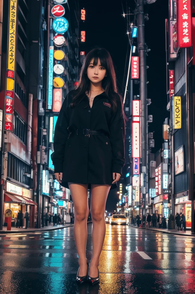 One girl, Tokyo Street,night, Cityscape,City lights, Upper Body,close, 8k, RAW Photos, Highest quality, masterpiece,Realistic, photo-Realistic,