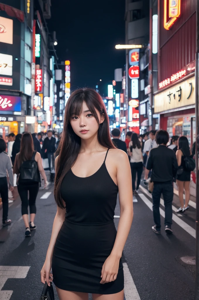 One girl, Tokyo Street,night, Cityscape,City lights, Upper Body,close, 8k, RAW Photos, Highest quality, masterpiece,Realistic, photo-Realistic,