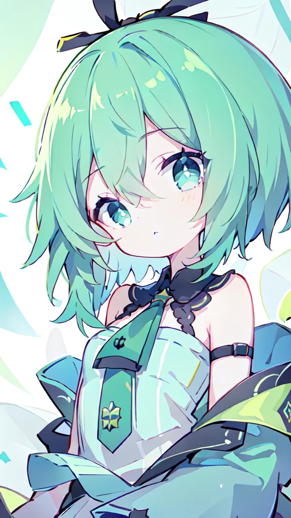 Vocaloid、Dark green hair、Bob hairstyle、Half-open eyes、Blue eyes、Beautiful clothes、Star hair ornament、