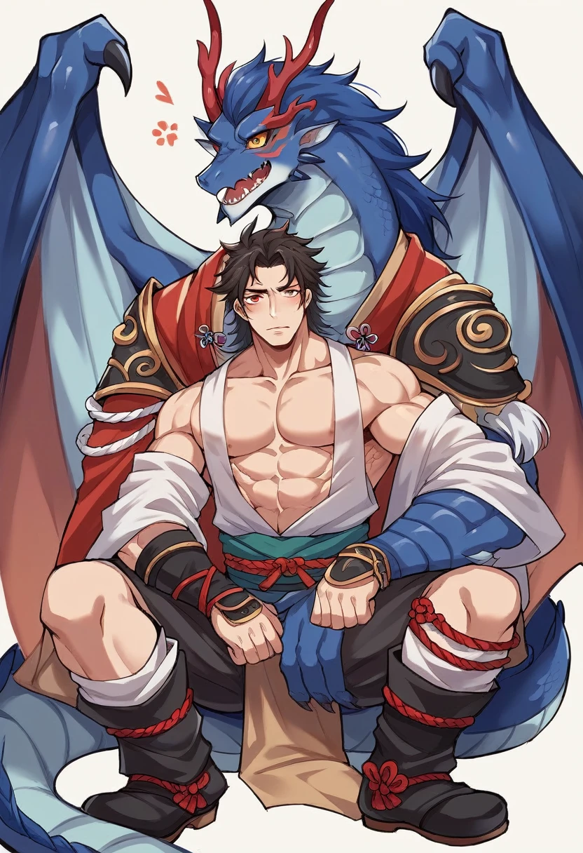 Huge muscles,((Huge erect penis)),Ashton,Robe,Red Dragon and Red Dragon,Two Dragons,紫のRobeに青いマント,Black Bandana,Her hair is chestnut brown and medium-long and straight.,Wield a small sword,Massive ,A crying face enduring pain,宝石の装飾がついたRobe留め,Bodysuits,Black light,Devil horns