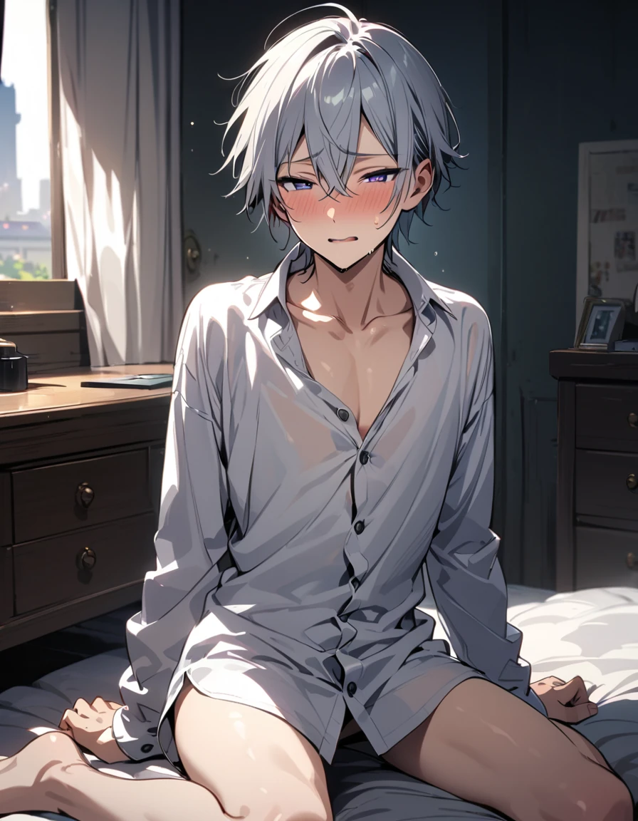 A naked white-haired high school boy has intense sex with his favorite big-cocked male teacher on the bed of a love hotel.、nipples are pink、Two people panting、ＢＬ、Both of them are fully erect.、Drooling from the tongue、I&#39;m hit hard from behind