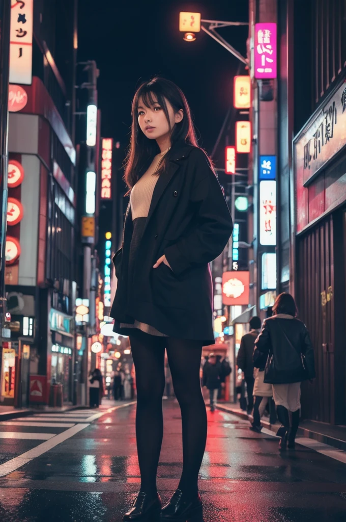 One girl, Tokyo Street,night, Cityscape,City lights, Upper Body,close, 8k, RAW Photos, Highest quality, masterpiece,Realistic, photo-Realistic,