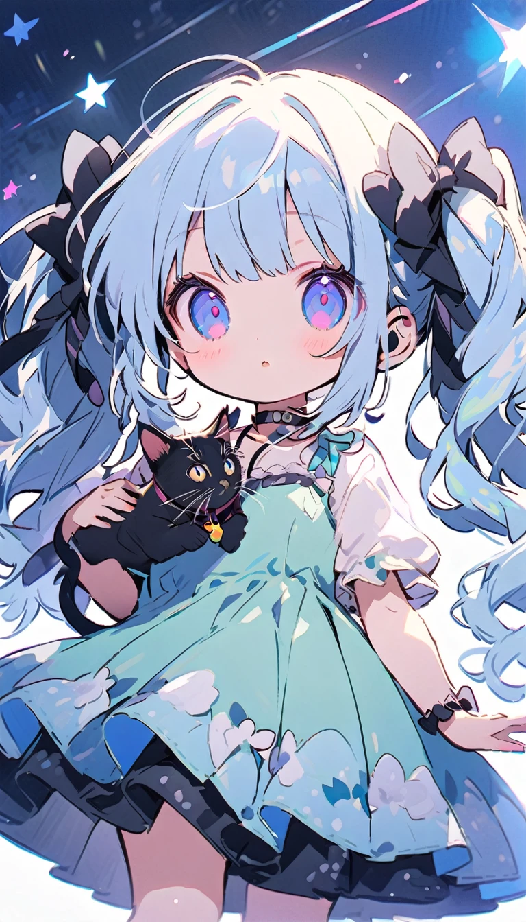 Colorful outline,2Women\(Small ,cute,cute,,2 Pigtails,Curly Hair,Hair Color Cosmic,Big eyes,Eye color is cosmic,cute dress,With a leash,[Cat ear]\) AND 2Women\(Cat,子Cat,String around the neck,子Cat,White fur\), break ,background\(Beautiful garden,Double solar light,Flowers\), break ,quality\(8K,非常に精細なCGユニットのwallpaper, masterpiece,High resolution,top-quality,top-quality real texture skin,Surreal,Increase the resolution,RAW Photos,最高quality,Very detailed,wallpaper,Cinema Lighting,Ray-tracing,Golden Ratio\)