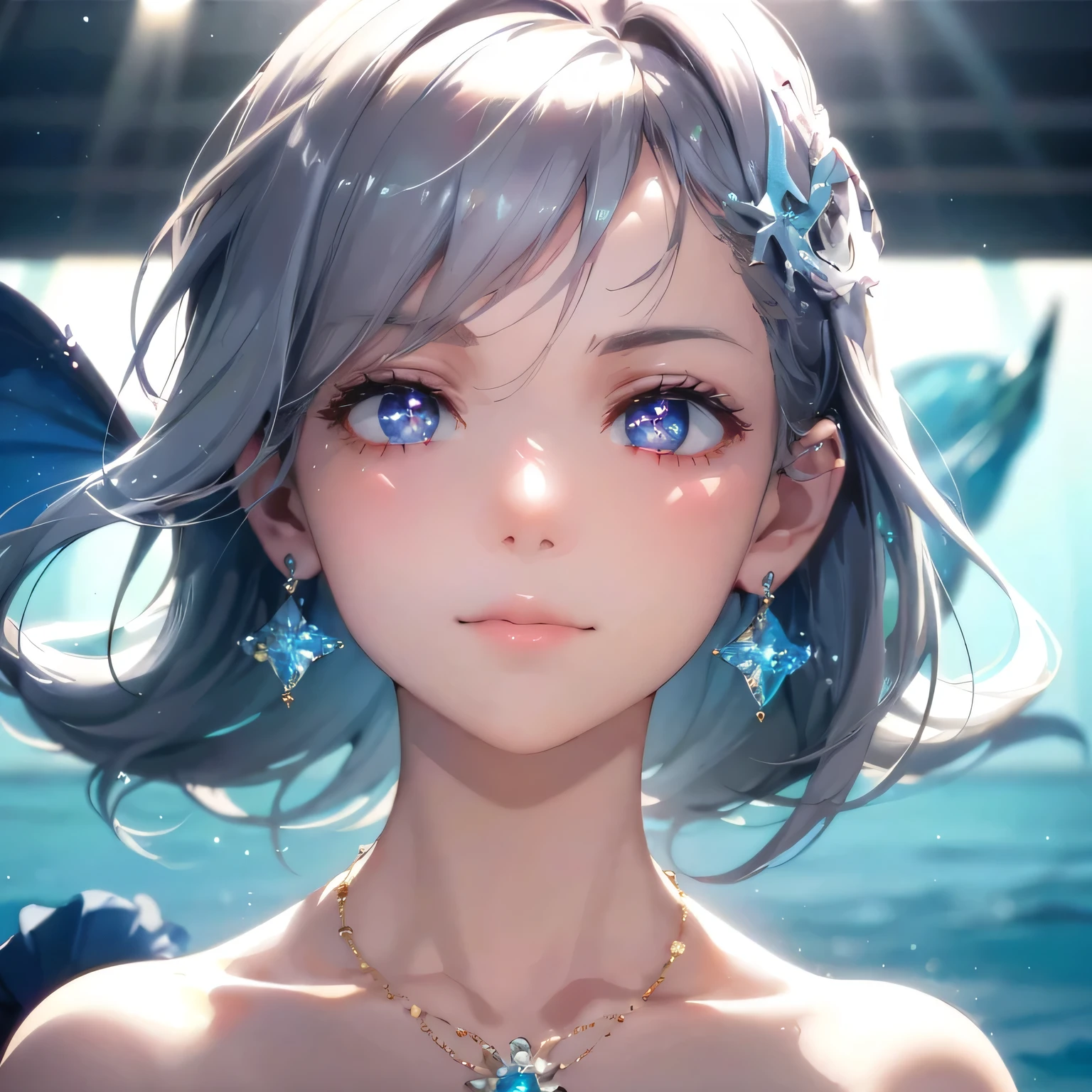 A girl as the protagonist, She is in the center of the poster, hoshino ai, beautiful girl, Liquid Hair, Summer lightness, Exposed shoulders, lure, smile, fashion, Girly style, young Anime Girls, Anime Girls, Perfect Purple Girl, seductive Anime Girls, cute Anime Girls, pretty girl, (fashion magazine cover:1.3), Pink high-waisted skirt, Pink Skirt, delicate accessories, Surreal Girl, Anime Girls, Real Girl, (Lazy Girl, Looking at the audience, faint smile: 1.3), hair accessory, (Stars in my eyes), front, Fantasy, Mid-end and long-end, (colorful) (Highest quality: 1.2), Master Works, (High accuracy: 1.1), 8K resolution, (detailed), delicate, White Background, Noise Reduction, Complex details, ultra-detailed, very detailed, Complex, The finer details, CG, Fresh, Official Art