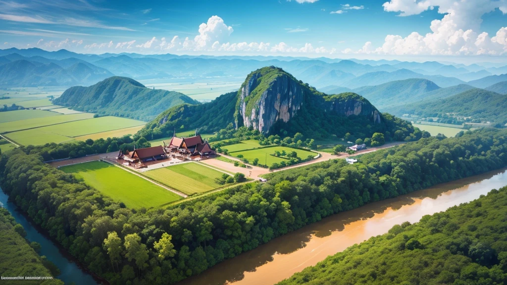 Beautiful countryside scene of Thailand. Aerial view. Photorealistic photos, High definition