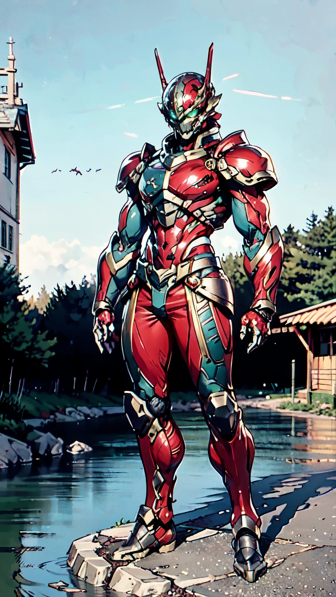 A man wearing a full-face helmet, a fantasy-style biotech armored combat suit, green eyes, (a composite layered chest armor), fully enclosed shoulder guards, matching arm and leg guards, the belt is adorned with dragon claw grasping orbs, (the color scheme is primarily black with red accents), the design balances heavy with agility, a high-tech bio-mecha armor, (Armor Concept Inspired by Dragons, stand on the top of a skyscraper in a futuristic sci-fi city), this character embodies a finely crafted fantasy-surreal style armored hero in anime style, exquisite and mature manga art style, (element, plasma, energy, the armor glows), ((male:1.5)), metallic, real texture material, dramatic, high definition, best quality, highres, ultra-detailed, ultra-fine painting, extremely delicate, professional, perfect body proportions, golden ratio, anatomically correct, symmetrical face, extremely detailed eyes and face, high quality eyes, creativity, RAW photo, UHD, 32k, Natural light, cinematic lighting, masterpiece-anatomy-perfect, masterpiece:1.5