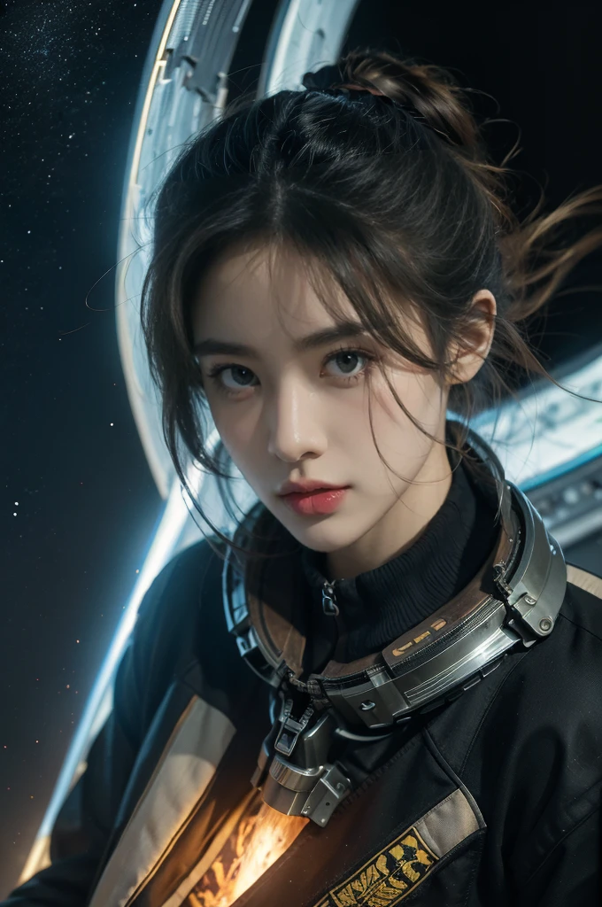 (((best quality))),(((ultra detailed))),(((masterpiece))),illustration,space battle,futuristic spacecrafts,sleek design,powerful cannon,determined pilots,battered ship,erratic weapon fire,dark background,flashes of weapons fire,engine trails,intense battle,hypnotic effect,survival stakes,excitement,tension,human ingenuity,exploration risks,sacrifices,raw power,indomitable spirit,unknown frontier