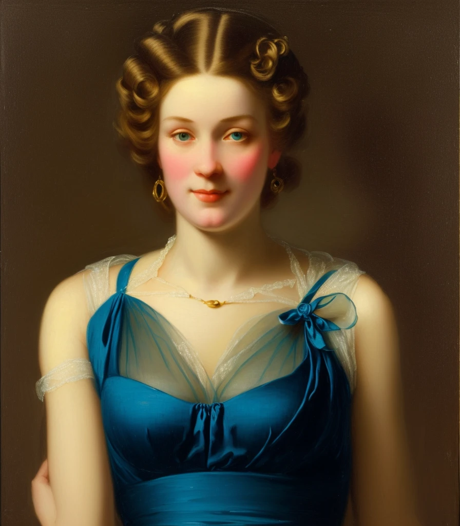há uma mulher com bobes na cabeça e um vestido, inspirado em Jean-Étienne Liotard, inspirado em Cindy Sherman, retrato no estilo craola, retrato sem nudez vestido, john currin, inspirado por Henriette Wyeth, no estilo de Norman Rockwell, inspirado em Henry Raeburn, retrato n - 9, retrato de transformação
