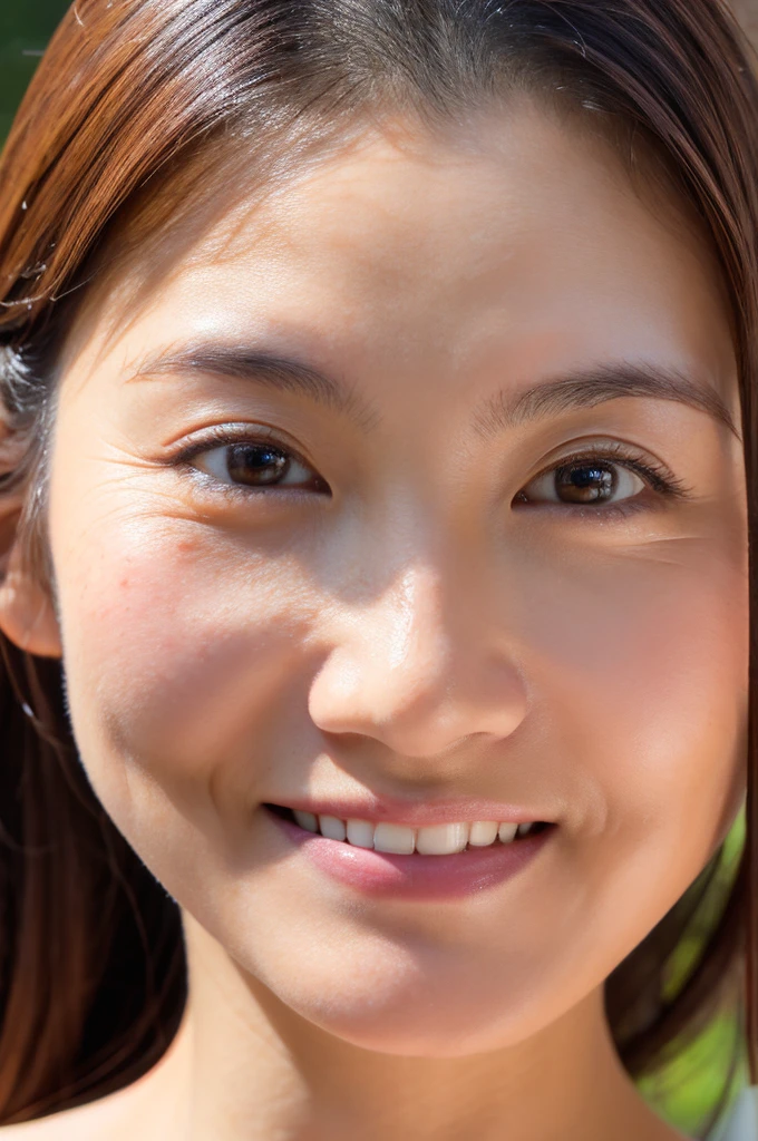 ((Highest quality)), ((masterpiece)), (detailed), Japanese, 40 years old, Beauty, Front face,Face close-up,smile, Nagoya,Facial wrinkles, In underwear