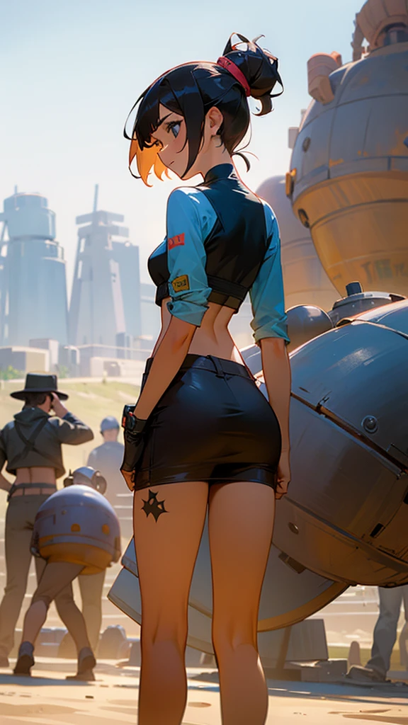 A Modern flat toon Crazy whit a Big ONE a Only Eye Robot and helmet Style, tongs in hands, Tv head, pinhead, camouflage PINK Rusty, Ambient in a meteorite crater super detailed, center, beautiful, soft lighting, focused on the character, 4K resolution, photorealistic rendering,