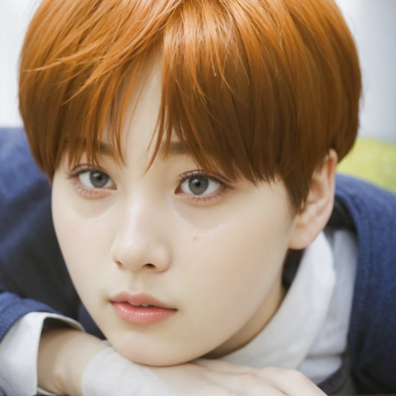 Arafa femenine boy with colored hair sitting at a table, jung jaehyun, Yoongi, Min Yoongi, adorable and pale korean face, ulzzang inteligente, Kim Doyoung, with short hair, jossi do blackpink, Hong Jun Hyung, Tae June Kim, ulzzang, the hime cut, Jaeyeon Nam, xqc, park jimin, tomboy short platinum hair