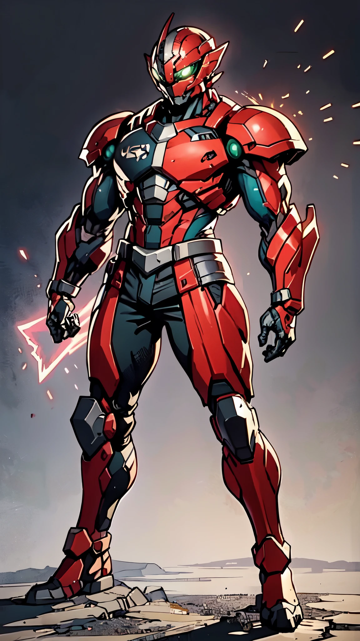 A man wearing a full-face helmet, a fantasy-style biotech armored combat suit, green eyes, (a composite layered chest armor), fully enclosed shoulder guards, matching arm and leg guards, the belt is adorned with dragon claw grasping orbs, (the color scheme is primarily black with red accents), the design balances heavy with agility, a high-tech bio-mecha armor, (Armor Concept Inspired by Dragons, stand on the top of a skyscraper in a futuristic sci-fi city), this character embodies a finely crafted fantasy-surreal style armored hero in anime style, exquisite and mature manga art style, (element, plasma, energy, the armor glows), ((male:1.5)), metallic, real texture material, dramatic, high definition, best quality, highres, ultra-detailed, ultra-fine painting, extremely delicate, professional, perfect body proportions, golden ratio, anatomically correct, symmetrical face, extremely detailed eyes and face, high quality eyes, creativity, RAW photo, UHD, 32k, Natural light, cinematic lighting, masterpiece-anatomy-perfect, masterpiece:1.5