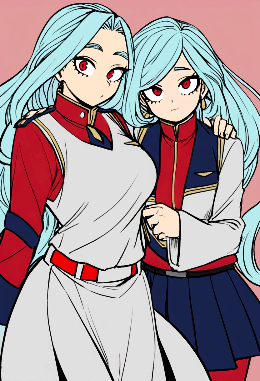 Oc de my hero Academia, woman with long carmine hair with red eyes dressed in the UA uniform