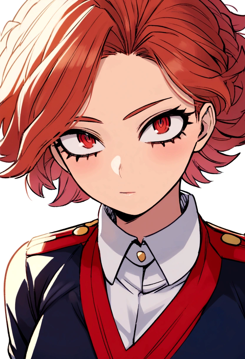 Oc de my hero Academia, woman with long carmine hair with red eyes dressed in the UA uniform