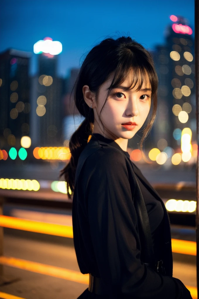 (Cinematic Aesthetic:1.4) Photo of a beautiful korean fashion model bokeh city night