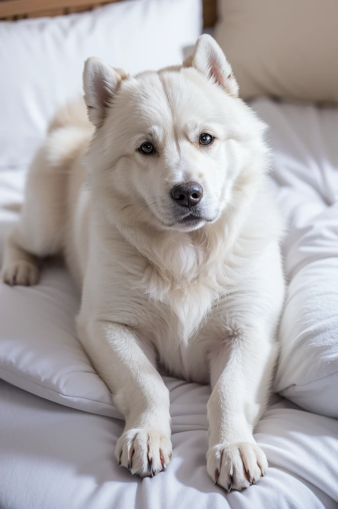 Dog Orc,Single,Samoyed,On the bed,White,panic