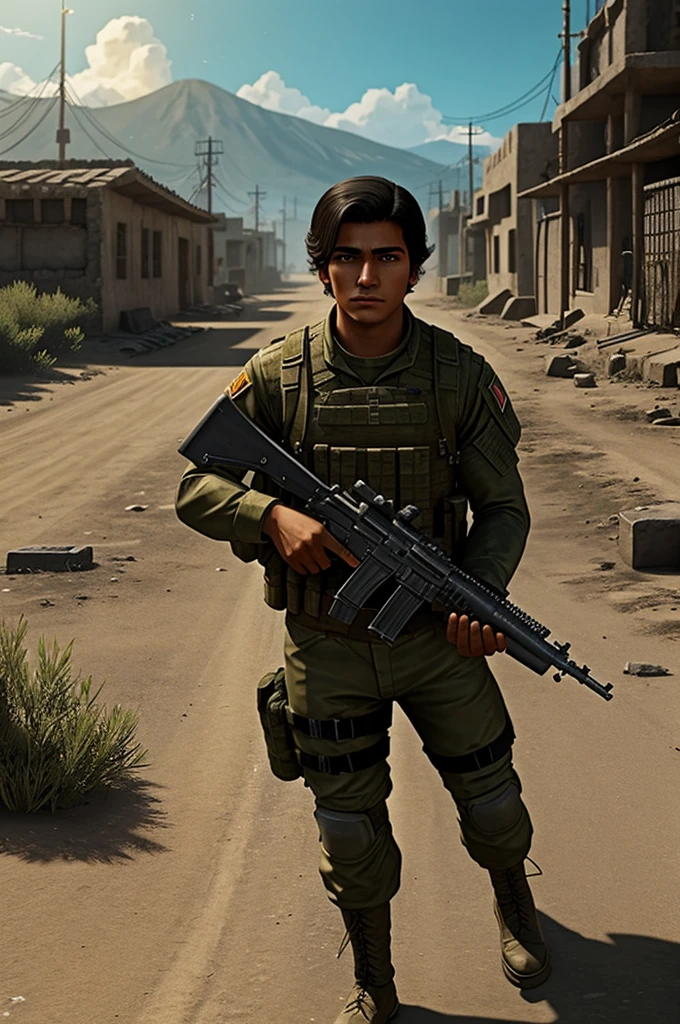 Video game where a young Mexican becomes an unstoppable soldier, surviving a nuclear war and traveling to another dimension 
