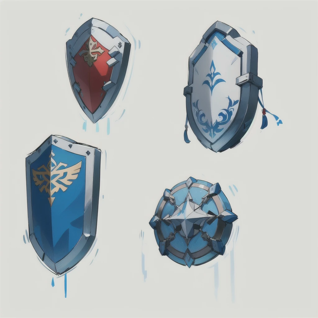 a close up of four shield with different designs on them, shieldデザイン, shield, ハードエッジConcept Art, 様式化されたConcept Art, オブジェクトConcept Art, ゲームデザインConcept Art, Concept Art, ゲームConcept Art, 詳細なConcept Art, shield, きれいなConcept Art, painted as a ゲームConcept Art, ファンタジーshield, 対称的なConcept Art, ライアットゲームズのConcept Art