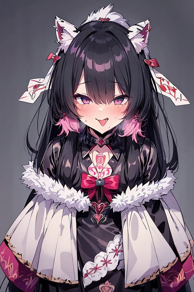 (((Characteristic clothing))),(((high quality))),Unshaven,（（（（（Pubic hair heart pattern）））））, Cloudy eyes,Anime Style,Long Tongue,Sticking out tongue,Obscene lines,Fatty face,Fallen into evil,Sexual,clumsy smile,Unshavenの髪,((Long hair that covers the eyes)),transformation