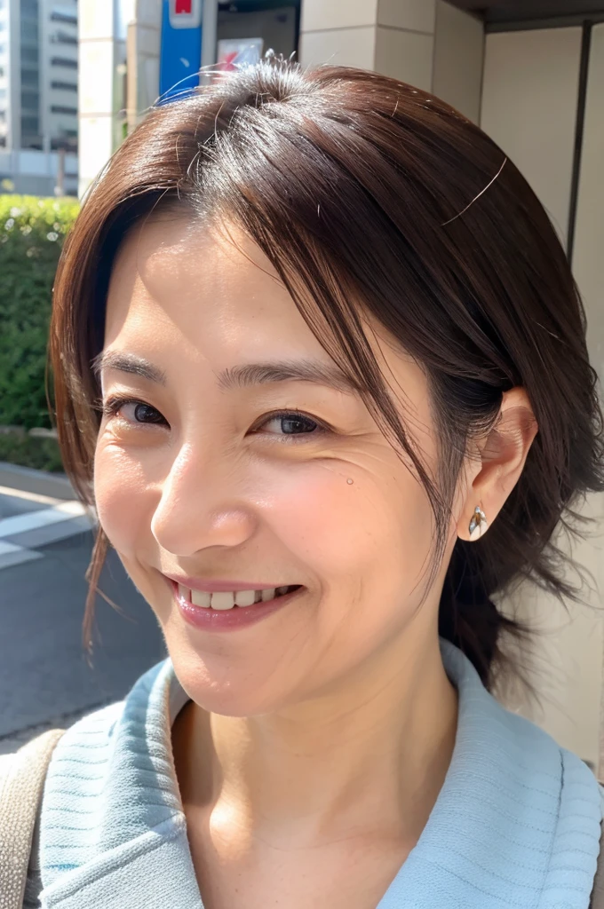 ((Highest quality)), ((masterpiece)), (detailed), Japanese, 40 years old, Beauty, Front face,smile, Nagoya,Facial wrinkles,,part-time job