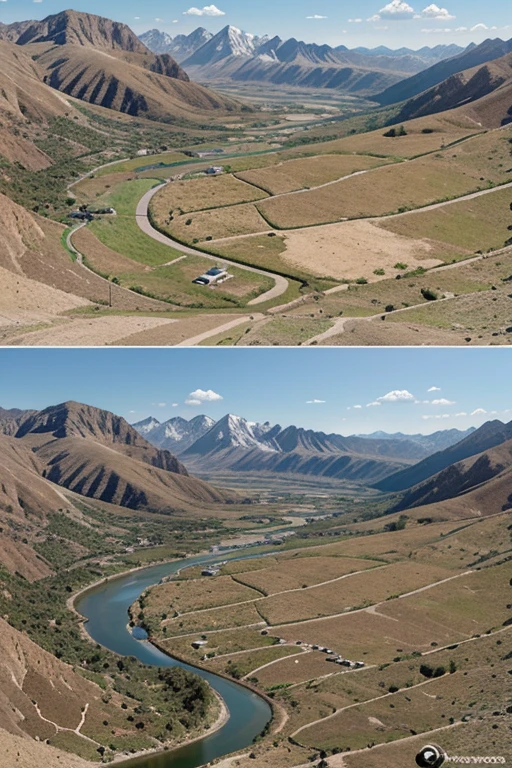 MAKE AN IMAGE that represents the water crisis in La Paz, considering the different ecological floors and their specific impacts, with the following detail:
Elements to include in the image:
Low Areas and Valleys: Visual representation of urban and rural areas in the valleys, with buildings and agricultural fields. A graph or icon of a growing city to symbolize the increasing demand for drinking water.
High and Mountainous Areas: Mountainous landscape with a view of underground aquifers and small rivers. A graph could be included showing how drought affects the recharge of these aquifers and the decrease in river flows..
Color and Design:
Use colors that represent water (blue) to contrast with dry and arid tones (brown) that suggest drought.
Simple and clear design that allows you to understand at a glance the differences between low and high areas, highlighting urbanization and nature in each context.
visual message:
The image should visually communicate the disparity between increasing urban demands in valleys and the vulnerability of mountainous areas to drought.
May include graphic elements such as arrows or bar graphs to indicate the direction of the problem (For example, arrows leading from cities to aquifers in the mountains, showing the dependency and impacts).