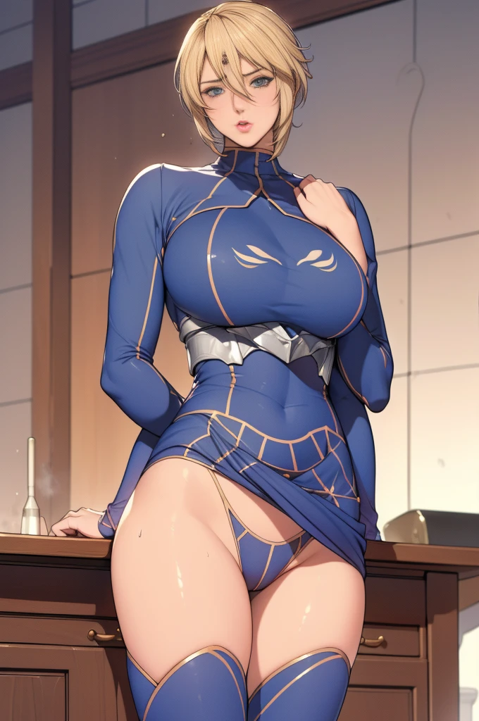 nsfw,(Golden Ratio,Tabletop, Highest quality, Highest quality, beautifully、beautiful:1.2), Very detailed, colorful,Best details, (Adult,19 years old,One Girl, alone, Final Fantasy 12,Asheria, short hair, short hair,Asheria Costume, Huge , mini skirt,Polka dot panties:1.5,Thigh-high boots, Thighs Thighs Thighs Thighs, gem,A look of contempt,See the trash, her hand lifts her skirt:1.5.,Show me your pants:1.5,trying to trample you